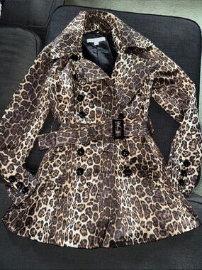 New York & Company Leopard Print Belted Trench Coat - Women